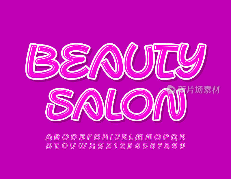 Vector stylish emblem Beauty Salon. Pink Alphabet Letters and Numbers set